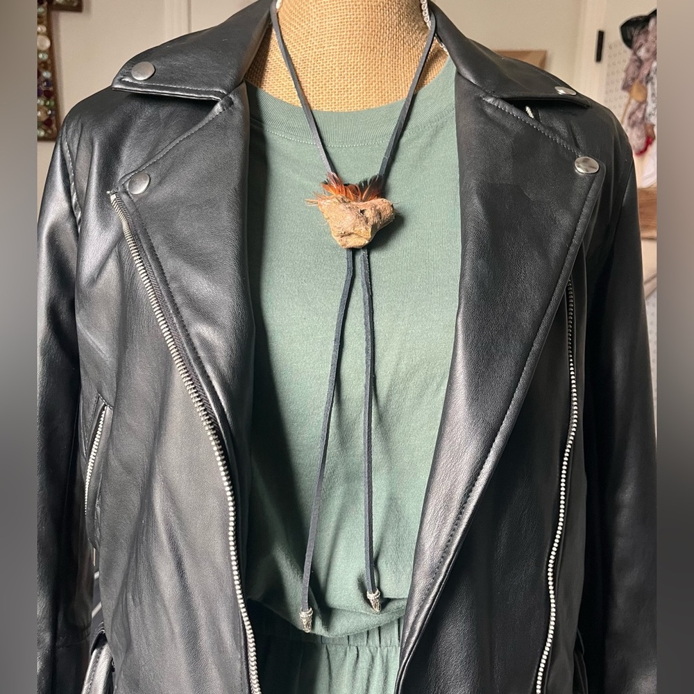 One-of-a-Kind Handcrafted Heart Rock Bolo Tie w/ Feathers